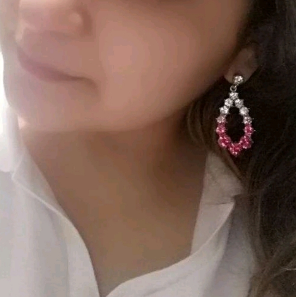 💖 Rhinestones decor clear & pink drop earrings - Picture 6 of 8